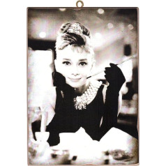 KUSTOM ART CUCUBA Derliaus stiliaus paveikslas Audrey Hepburn pusryčiai Filmas pagal Tiffany Spausdinti ant medžio 40x30cm