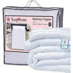 Saijhome Nedidelis dvigubo čiužinio antčiužinys (10 cm) storio - purus dygsniuotas itin minkštas mikropluošto antčiužinys - hipoalerginis, kvėpuojantis, ekologiškas, 4 tempiami kampiniai raiščiai, (122)