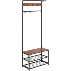Amazon Basics 7 kabliukų kabykla su batų suoleliu ir 3 pakopų saugykla - juoda, 70,1 x 33 x 180,3 cm