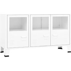 Vidaxl Pramoninė komoda 1 lentyna Komoda šoninė spintelė Daugiafunkcinė spintelė Stovinti spintelė Balta 105 x 35 x 62 cm Metalinis stiklas
