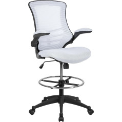 Flash Furniture Aukšto atlošo biuro kėdė, ergonomiška sukamoji kėdė su atlenkiamais porankiais ir reguliuojamu galvos atlošu