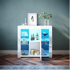 Sonni Virtuvės spintelė su LED apšvietimu (galima reguliuoti 12 spalvų) Balta blizgi spintelė virtuvei, svetainei, valgomajam, 90 (plotis) x 35 (gylis) x 83 (aukštis) cm