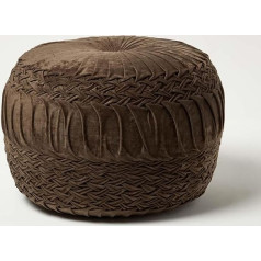 Homescapes Sofija Plisuota šokolado 50 x 35 cm Velvet Pouf Brown Round su pupelių maišo užpildu