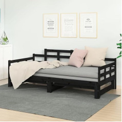 Rantry dienos lova išskleidžiama sofa lova sofa lova medinė lova sofa lova išskleidžiama lova lova lovos rėmas svečių lova gyvenamajam kambariui juoda medžio masyvo pušis 2X(90x200) cm