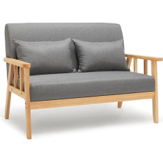 Mondeer Miegamojo, svetainės, biuro sofa, 2 sėdimų vietų fotelis su pagalve, medžio masyvo rėmas, lininis senovinis audinys, tamsiai pilka, 112 x 64 x 73 cm
