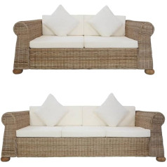 Camerina 2 dalių sofos komplektas su pagalvėle Natūrali rotango sofa Gyvenamasis kambarys