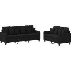 Vidaxl 2 dalių sofos komplektas, fotelis sofa su pagalvėle, sofa svetainės sofa su porankiais, sofos komplektas, dizainerio sofa, sėdimieji baldai, minkšti baldai, juodas audinys