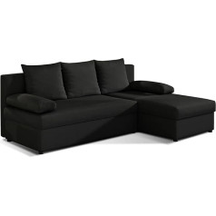 Altdecor Kampinė sofa dešinėje su miego funkcija ir lovos dėže su dujiniu pakėlimu, minkšta L formos sofa dešinėje, minkšta dešinėje, idealiai tinka kaip svečių lova - Gin 206 x 146 x 90 cm Juoda
