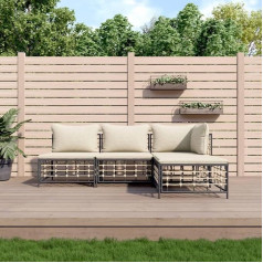 Whopbxgad Svetainės baldų komplektai, svetainės baldų komplektai, sofos-lovos, 4-TLG. Garten-Lounge-Set mit Kissen Anthrazit Poly Rattanmodular Sofa,Modular Couch,Outdoor Patio Furniture,