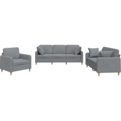 Vidaxl Sofos komplektas, 3 dalių fotelis, sofa, svetainės sofa su porankiais, sofos komplektas, dizainerio sofa, sėdimieji baldai, minkšti baldai, šviesiai pilkas audinys