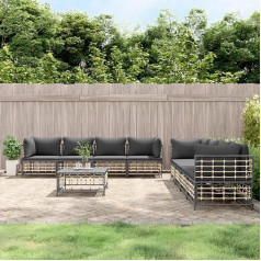 Whopbxgad Svetainės baldų komplektai, svetainės sofos komplektai, sofa lova, 9-TLG. Garten-Lounge-Set mit Kissen Anthrazit Poly Rattanmodular Sofa,Modular Couch,Outdoor Patio Furniture,