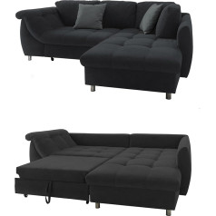 Luma-Home Schönes Für Dein Zuhause 17113 Šiuolaikinė kampinė sofa su miego funkcija ir miegamojo lova, atraminė banga, jauki L formos sofa, 250 x 190 cm, ilgas krėslas, otomanas, dešinė sofa, mikropluošto audinys, antracitas, juoda, 2 dekoratyvi