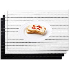 ‎Mifani Padėkliukai, 4 vnt., dryžuoti, karščiui ir vandeniui atsparūs izoliaciniai PVC padėkliukai valgomojo stalui virtuvėje, plaunami, stačiakampiai, juodi (balta + juoda) ( Spalva : balta+juoda