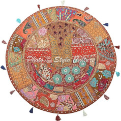 Stylo Culture Indijos dekoratyvinis apvalus grindų pagalvėlė padengti 80 x 80 cm didelis Beanbag pagalvėlė derliaus rudos spalvos Boho Patchwork poilsio kėdė medvilnės siuvinėtos grindų pagalvėlė lauko