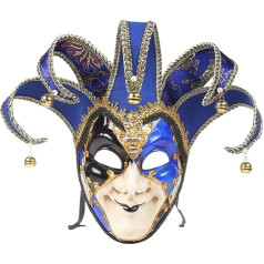 Toyvian venecijietiška kaukė Viso veido juokdario kaukė Karnavalo kostiumas Cosplay Fancy Dress aksesuarai pasirodymams (mėlyna, Crack Grain Style)