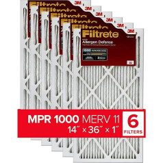 Filtrete 14x36x1 Luftfilter MPR 1000 MERV 11, apsaugantis nuo alergenų, 6 vnt. pakuotė (dydis 13,88x35,9x0,81)