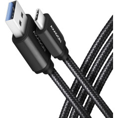 Axagon Bucm3-am20ab kabelis usb-c - usb-a 3.2 gen 1, 2 m, 3a, aliuminio, pintas, juodas