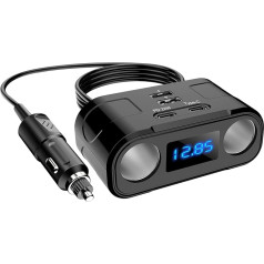 USB C automobilinis įkroviklio adapteris, dvigubas QC3.0 ir PD cigarečių žiebtuvėlio daliklis su LED voltmetru, 12V/24V nuolatinės srovės automobilinis įkroviklis su greitojo įkrovimo lizdu mobiliesiems telefonams, GPS automobiliniams įrenginiam