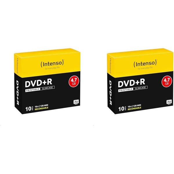 Intenso 4811652 DVD+R tušti diskai, spausdinami, 4,7 GB, 16x greitis, 10 vnt., plonas dėklas (2 vnt.)