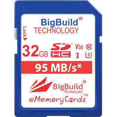 BigBuild Technology 32GB U3 95MB atminties kortelė, skirta Olympus OM D E M1 Mark II, OM D E M10 Mark II, OM D E M10 Mark III, OM D E M10 Mark III, OM D E M5 Mark II, Olympus Pen E PL8, Pen E PL9, Pen F, Stylus Tough TG 5 fotoaparatui