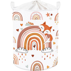 Clastyle 45L Lovely Sleeping Fox Vaikų skalbinių krepšys berniukams mergaitėms Boho Rainbow Round White Toy Clothes Storage Basket for Children's Room, 36 x 45 cm