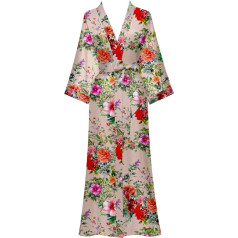 Yemmert Moteriškas chalatas Kimono Satin Ilgas gėlių kimono chalatas, rožinis