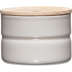 Riess, 2171-211,Vorratsdose mit Eschenholzdeckel, Durchmesser 8 cm, Höhe 6 cm, Inhalt 230 ml, LIGHT GREY, KITCHEN-MANAGEMENT, Truehomeware, Emaille