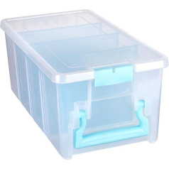 ArtBin 6925AA Semi Satchel mit herausnehmbaren Trennwänden, tragbarer Kunst-und Bastel-Organizer mit Griff, [1] Kunststoff-Aufbewahrungskoffer, skaidrus su Aqua-Akzenten, Polypropylen