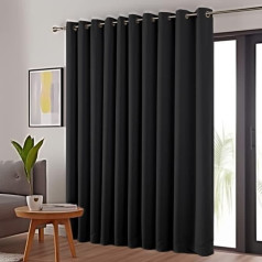 PANOVOUS Blackout užuolaidos dideliems langams, nepermatomos šiluminės užuolaidos svetainei ir balkono durims, 1 vnt., kilpų dizainas, H214 x W254 cm, juodos spalvos