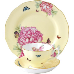 Miranda Kerr by Royal Albert Miranda Kerr von Royal Albert Joy - Teetasse, Untertasse und Teller 20 cm, gelb, Set von 3, Steingut, Yellow with A Multicolor Print, 3-teiliges
