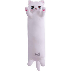 Yeqivo Stuffed Animals Cat Cushion Kitten Plush Toy Throw Pillow Gift for Children Girlfriend Long Cat Pillow Cat Plush (White, 110 cm)