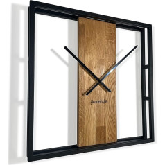 FLEXISTYLE Didelis kvadratinis sieninis laikrodis Loftas Kvadratinis metalinis medinis 3D 50 cm skersmens juodas