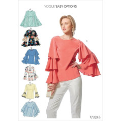 Vogue Patterns V9243E50 Damenoberteile, audinys, juodai margas, 15 x 0,5 x 22 cm