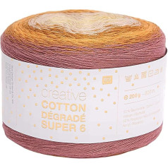 Rico creative Bobbel Cotton Degrade Super 6, spalva 004, 200 g Bobbel su subtiliu spalvų gradientu, apie 800 m gradientinių siūlų