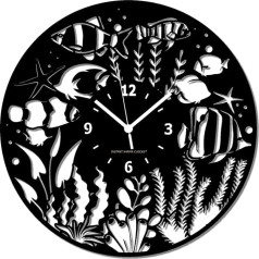 Instant Karma Clocks Sieninis laikrodis - Akvariumas Žuvys Jūra Vandenynas Skersmuo 30cm Juoda