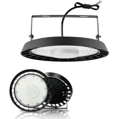 300 W UFO LED, 30000 LM LED vidaus prožektorius su stovu, 6500 K, šaltai balta, 120° spindulio kampas, pramoninis LED prožektorius, pramoninis LED prožektorius, LED aukšto įlankos apšvietimas dirbtuvėms ir gamyklų salėms