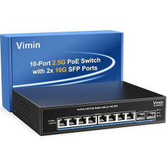 VIMIN 10 prievadų 2,5G PoE komutatorius, nevaldomas, 8X 2,5G Base-T PoE prievadai, 2x 10Gbps SFP+, 4 prievadų PoE komutatorius su 60Gbps Ethernet komutavimo pajėgumu, palaiko IEEE802.3af/at, 65W, VLAN, metalinis korpusas