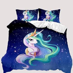 AOXHFNV Unicorn Girls Rožinės patalynės komplektas 135 x 200 cm Mielas Unicorn Star Mėnulio rašto antklodės užvalkalas Unicorn patalynė vaikams, berniukams ir mergaitėms (mėlyna, 135 x 200 cm)