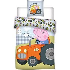 036 Peppa Pig vaikiška patalynė / kūdikio patalynė, Peppa Pig Georges Tractor apverčiama patalynė, pagalvės užvalkalas 40 x 60 cm + antklodės užvalkalas 100 x 135 cm, 100 % medvilnė, Oeko-TEX