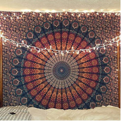 Raajsee gobelenas Hippie Mandala Sienų kabinimas, Mėlyna oranžinė Indijos medvilnės mesti gobelenas, Boho mėlyna gobelenai, Bohemijos patalynė, Karalienė lovatiesė, Joga, Beac, h Meditacija Mat kilimėliai