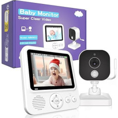 OBVHNUA Kūdikių monitorius su kamera 2,8 colių vaizdo monitorius 720p LCD kūdikių monitorius su 1500 mAh akumuliatoriumi 2 krypčių domofonas VOX režimas Skaitmeninis priartinimas Naktinis matymas Temperatūros stebėjimas 8 lopšinės 5 pavojaus s