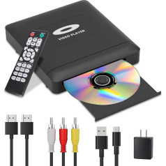 Mini HD DVD grotuvas, DVD grotuvas išmaniajam televizoriui, HD 1080P DVD grotuvas HDMI su visais regionais, pertraukos taškų saugykla, integruotas PAL/NTSC, pridedamas HDMI/RCA išvesties kabelis