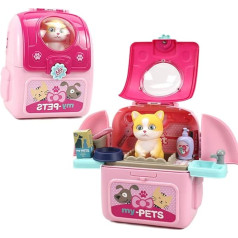 Uyuke Kids Playhouse Pet Space Bag Playhouse Pet Grooming Playset with Backpack Toy for Kids Gift