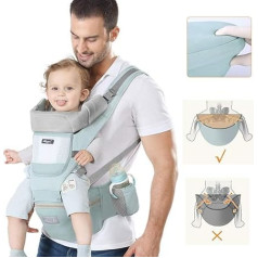 Ergonomiškas kūdikio nešioklis su taburete, kelios padėtys, naujagimio kuprinė, kvėpuojanti ir patogi, ideali dovana mamai Žalia