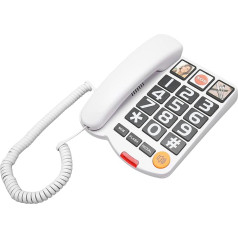 Didelis mygtukinis fiksuotojo ryšio telefonas senjorams, laidinis fiksuotojo ryšio telefonas, vaizdo telefonas senjorams, didelis mygtukinis fiksuotojo ryšio telefonas regos negalią turintiems žmonėms, taikinio parinkimas, SOS (baltas)