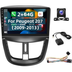 Hodozzy Carplay Android automobilinis radijas Peugeot 207 2006-2015 m. automobilinis radijas Bluetooth 2 DIN su 9 colių jutikliniu ekranu GPS/WiFi/FM/RDS/HiFi/USB+AHD galinio vaizdo kamera