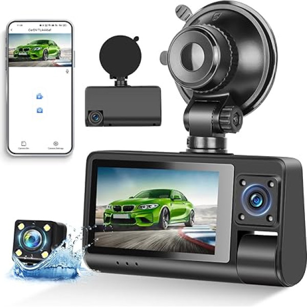 Automobilio priekinė ir galinė prietaisų skydelio kamera 1600P + 1080P FHD IPS 3 colių prietaisų skydelio kamera su prietaisų skydelio kamera 1080P žiūrėjimo kampas 150° G jutiklis WDR parkavimo režimas 24 valandų kilpos įrašymas