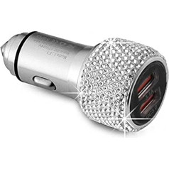 Automobilinis įkroviklis, cigarečių žiebtuvėlio USB įkroviklis, QC3.0 + 3.1A prievadas Blizgučiai blizgučiai Deimantai Deimantas Metalinis mini dvigubas USB automobilinis įkroviklis USB adapteris Greitas įkrovimas, suderinamas su iPhone Samsung 
