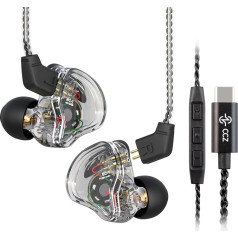 keephifi CCZ Melody In-Ear Monitor ausinės, laidinės IEM ausinės, lengvos 1BA + 1DD HiFi Bass IEM dinaminės hibridinės dvigubos dinaminės ausinės su C tipo kištuku (juodos, C tipo, su mikrofonu)