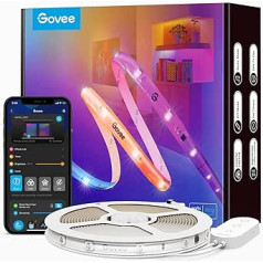 Govee 10 m RGBIC Pro LED juostiniai šviestuvai, išmanieji LED juostiniai šviestuvai, veikiantys su Alexa ir Google Assistant, padengti juostiniai šviestuvai, skirti sinchronizuoti su muzika, programų valdymas, spalvų keitimas, tinka namuose, miegama